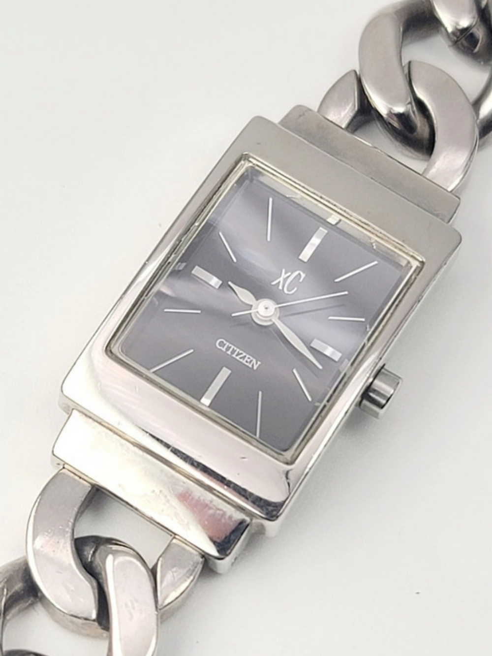 Vintage 1998 Citizen xC 5931-H12522 Tank Watch Black Dial Chain Link Quartz